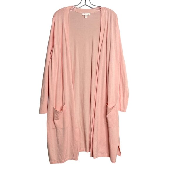 Belle by Kim Gravel Regular Feather Knit Sweater Cardigan Womens 1X Pink‎ - Picture 1 of 8